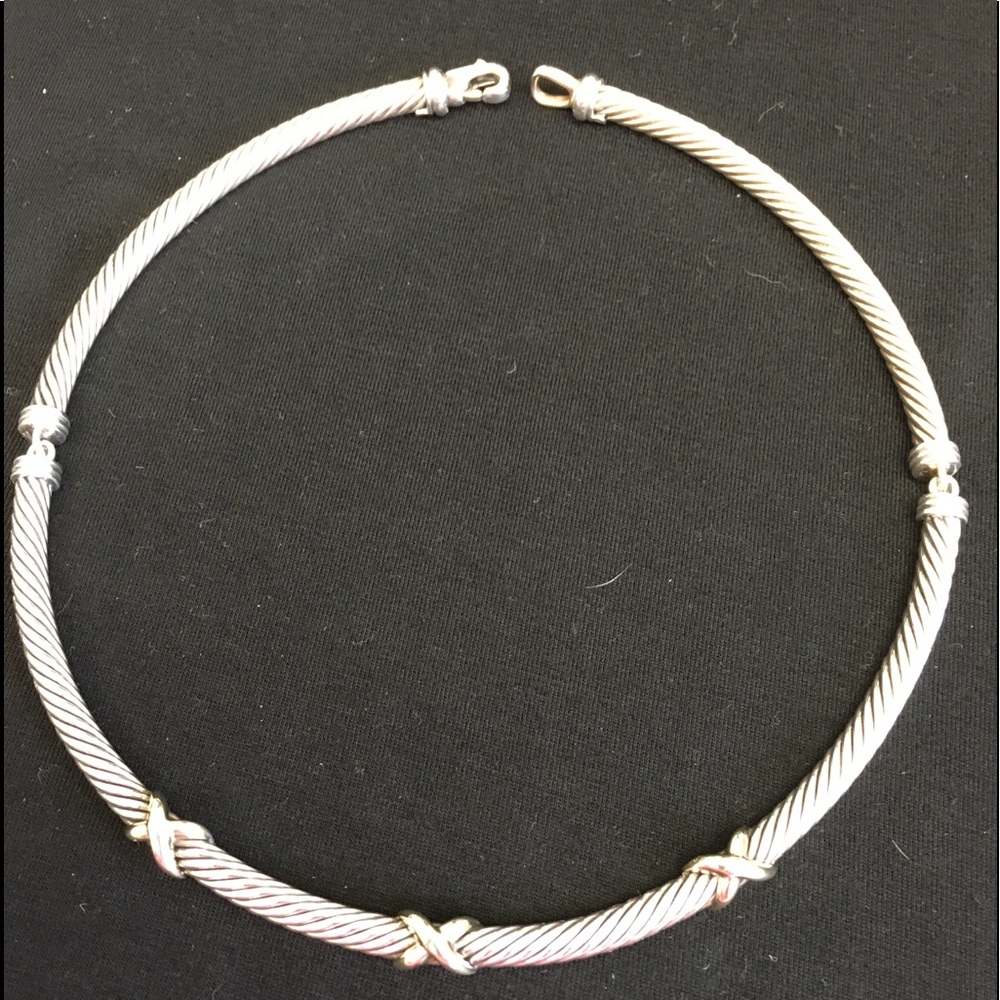 David Yurman Silver & Gold Cable Necklace 16”